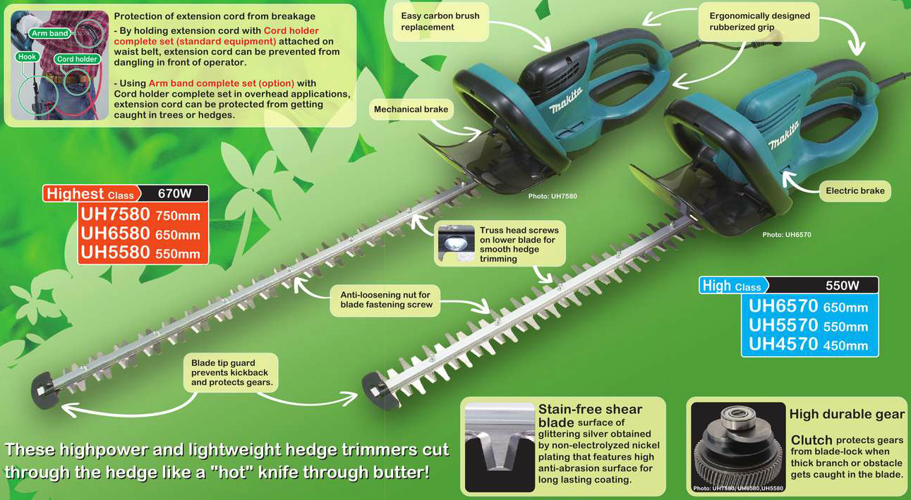 Makita Electric Hedge Trimmer 650mm, 550W, 3.7kg UH6570X - Click Image to Close